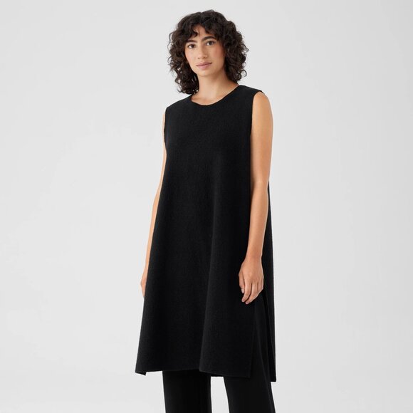 EILEEN FISHER Black Wool Crepe Tunic - Picture 1 of 6